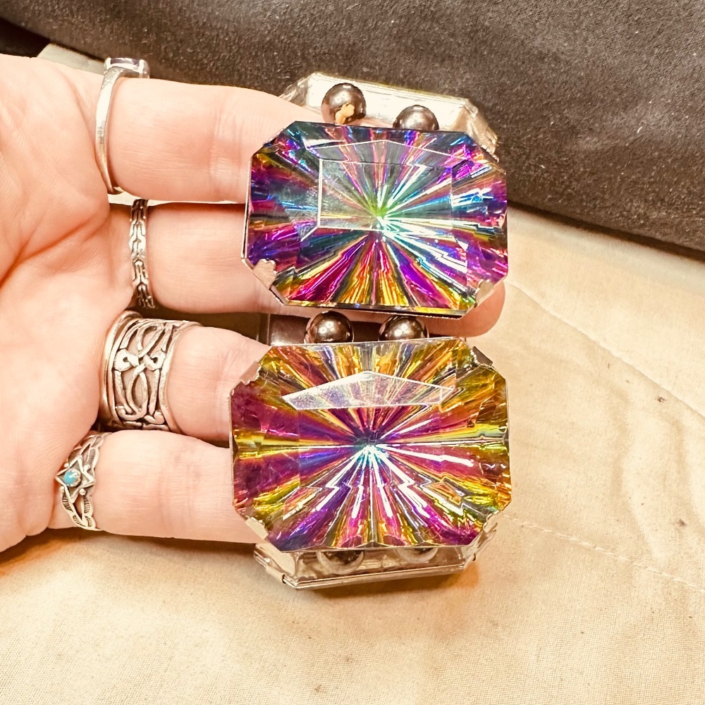 Multi Color Fire Lucite Large Rectangular Beaded … - image 8